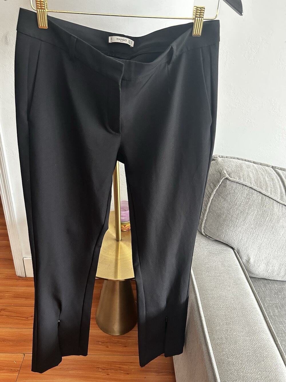 Mango Womans Black Dress Pants Size 12 Front Open Slit Preppy Career Office